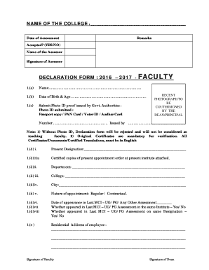 Faculty Declaration Form 2016-2017