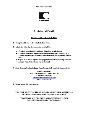 AAA Central Penn Accidental Death Claim Form