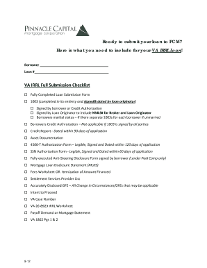 VA IRRL Loan Submission Checklist
