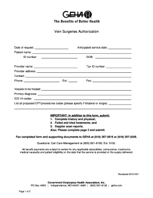 Vein Surgeries Authorization Form