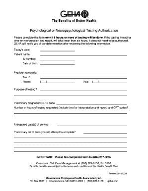 Psychological Testing Authorization Form