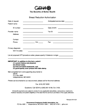 Breast Reduction Authorization Form