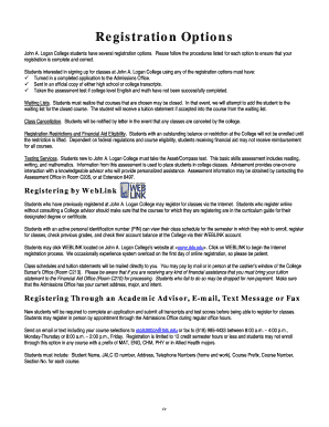 John A. Logan College Registration Worksheet