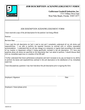 Job Description Acknowledgement Form