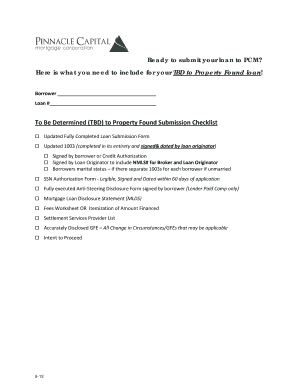TBD to Property Found Loan Submission Checklist