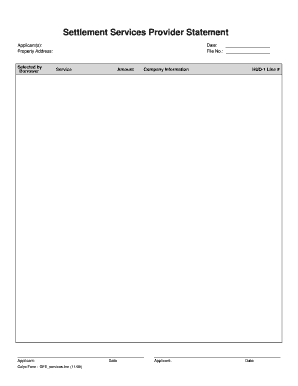 Settlement Services Provider Statement