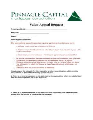 Value Appeal Request Form
