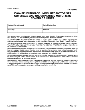 Iowa Uninsured Underinsured Motorists Coverage Selection Form