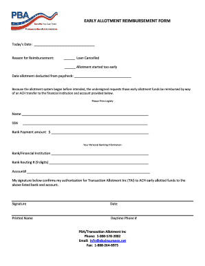 Early Allotment Reimbursement Form