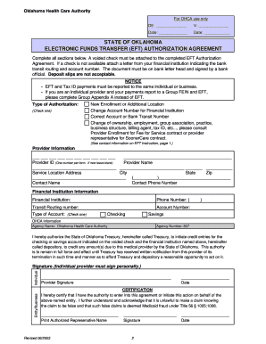 Oklahoma Medicaid EFT Authorization Agreement