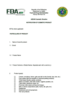 ASEAN Cosmetic Product Notification Form