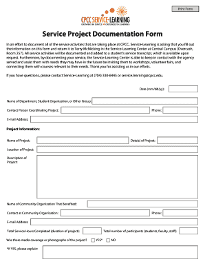 Service Project Documentation Form