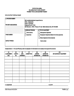 Oklahoma Pharmacy Paid Claim Adjustment Request