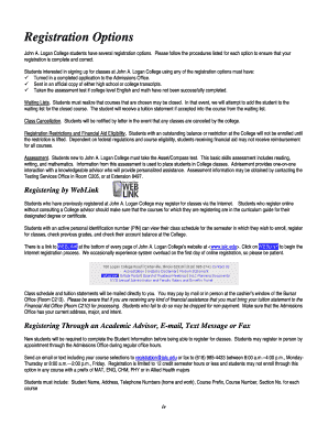 John A. Logan College Registration Worksheet