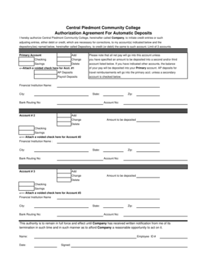 Central Piedmont Community College Payroll Deposit Authorization