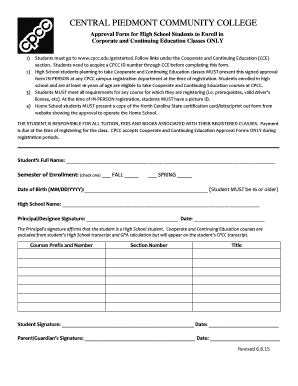 Cpcc 2022 Calendar Fillable Online Cpcc Approval Form For High School Students To Enroll In -  Cpcc Fax Email Print - Pdffiller