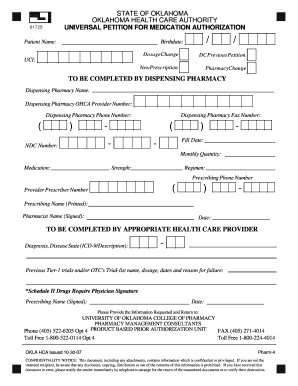 Oklahoma Universal Petition for Medication Authorization