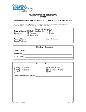 Pharmacy Lock-In Referral Form