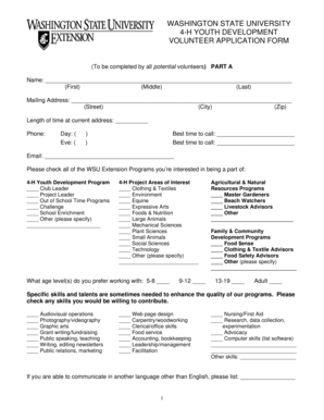Washington State University 4-H Volunteer Application Form