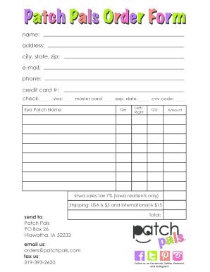 Patch Pals Order Form