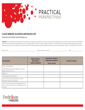 Cloud Vendor Due Diligence Checklist