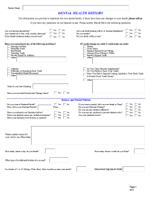 Dental Health History Form