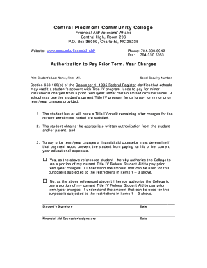 Authorization to Pay Prior Term Charges