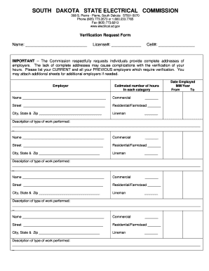 South Dakota Electrical Commission Verification Request Form