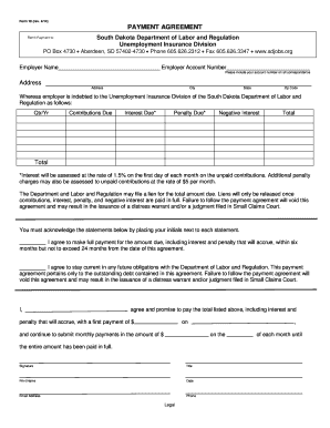 South Dakota Unemployment Insurance Payment Agreement