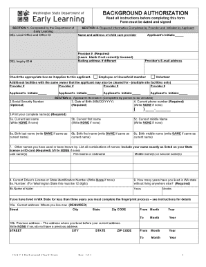 Washington State Background Authorization Form