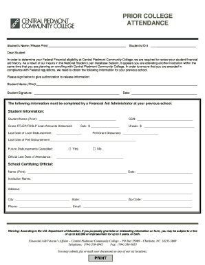 Prior College Attendance Form