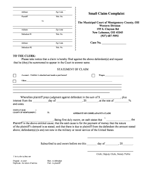 Small Claim Complaint Form