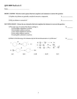 Radicals II Chemistry Exam