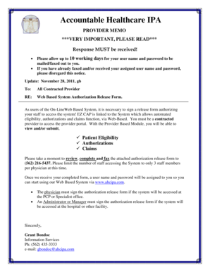 Goodale Web Based Provider Authorization Release Form
