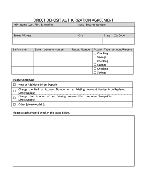 Direct Deposit Authorization Agreement