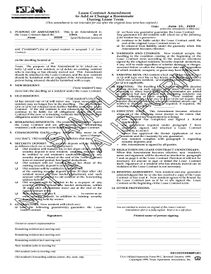 Lease Contract Amendment for Roommate Change