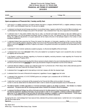 Merced Community College Financial Aid Agreement