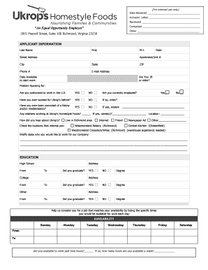 Ukrop’s Homestyle Foods Employment Application