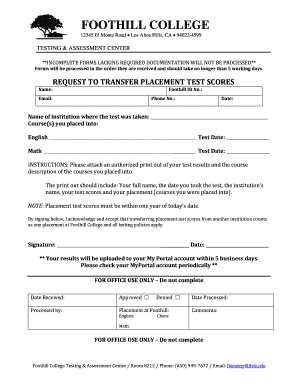 Request to Transfer Placement Test Scores