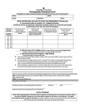 Prerequisite Clearance Form