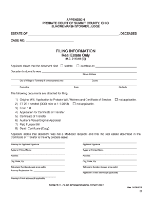 Ohio Real Estate Probate Filing Form