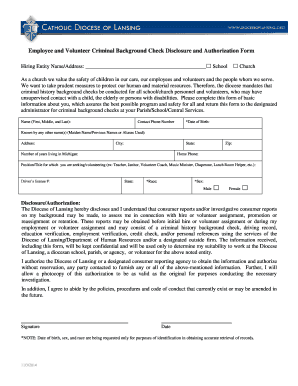 Employee and Volunteer Criminal Background Check Authorization Form
