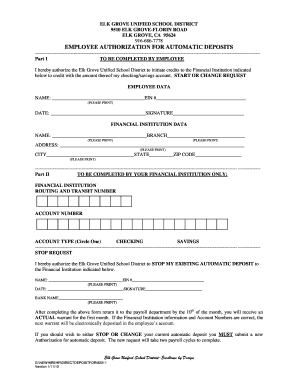 Employee Authorization for Automatic Deposits