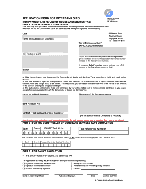 Singapore Goods and Services Tax GIRO Application Form