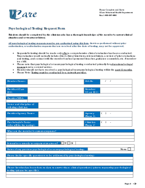 Psychological Testing Request Form