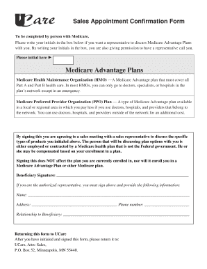 Medicare Advantage Sales Appointment Confirmation Form