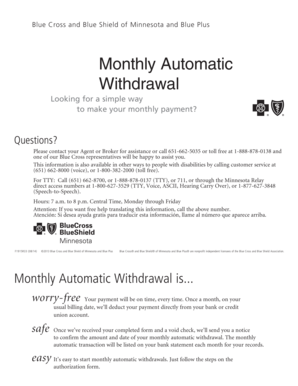 Blue Cross Monthly Automatic Withdrawal Authorization Form