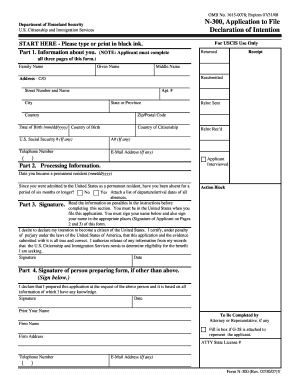 USCIS Form N-300 Application to File Declaration of Intention