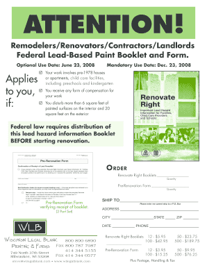 Renovate Right Booklet and Pre-Renovation Form