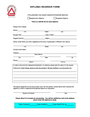 Diploma Reorder Form